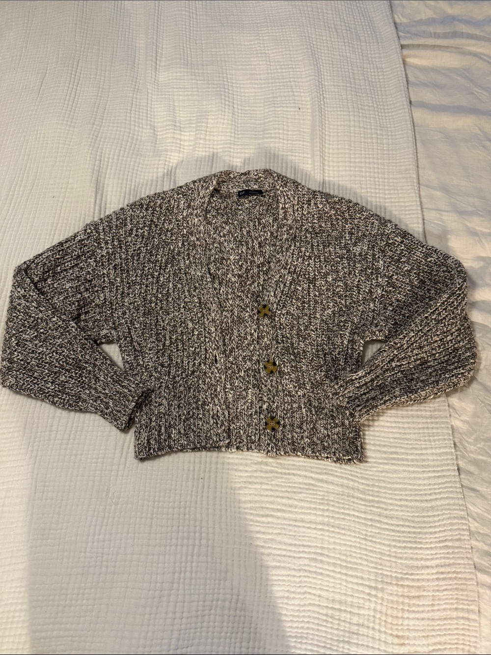 GAP Marled Brown and Cream Cropped Button Cardigan